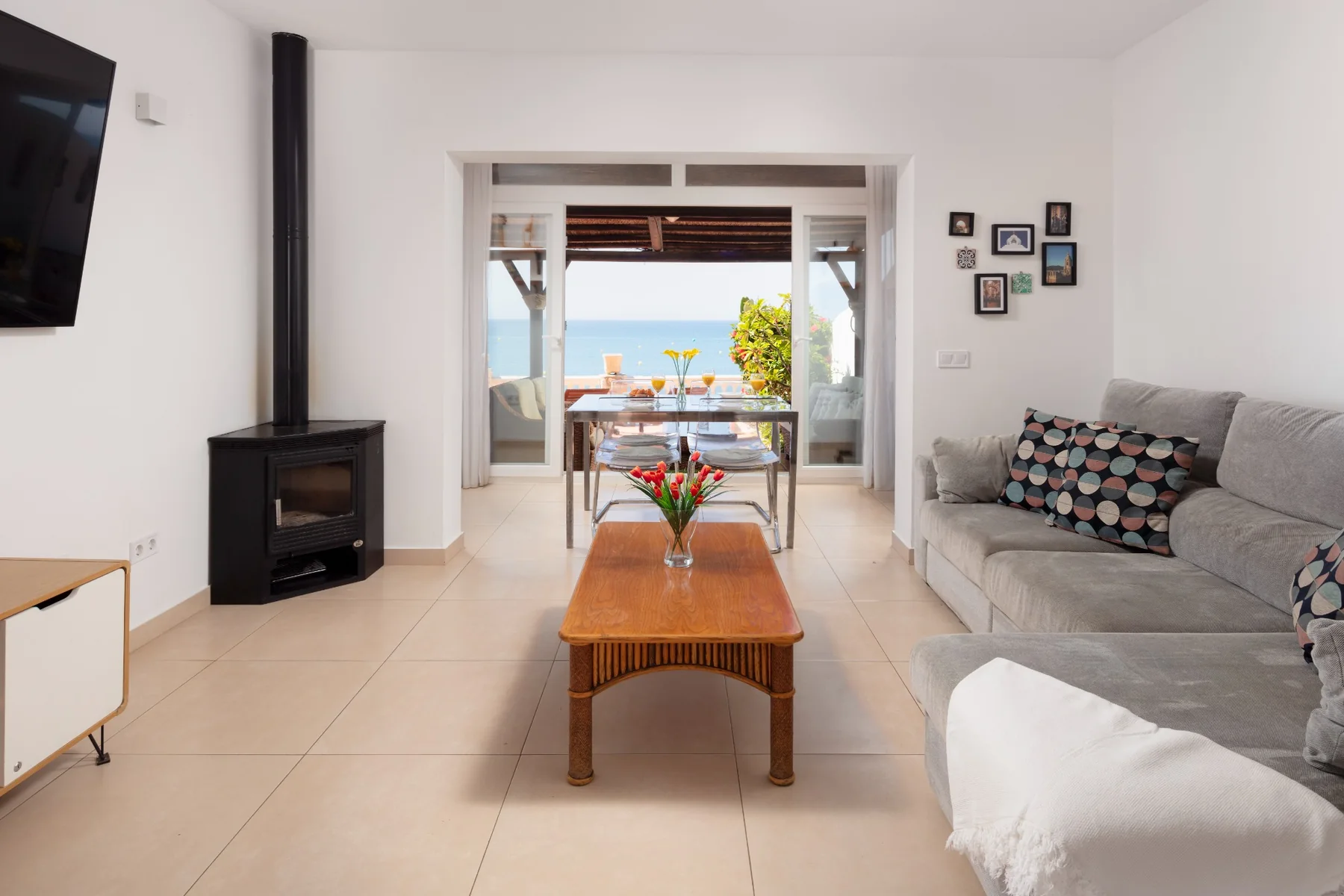 Living room with sea views